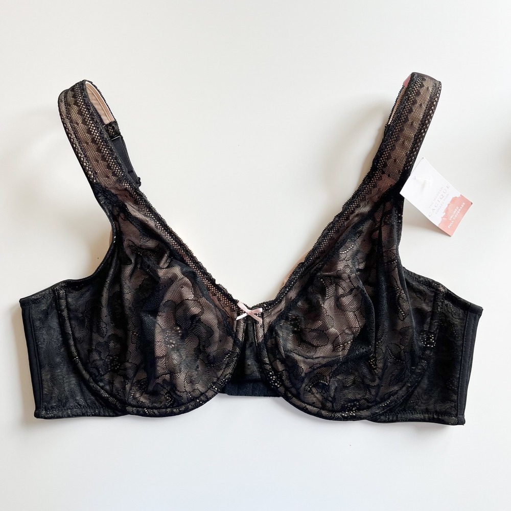 NEW Cacique Unlined Full Coverage Lace Bra 42D Black Beige